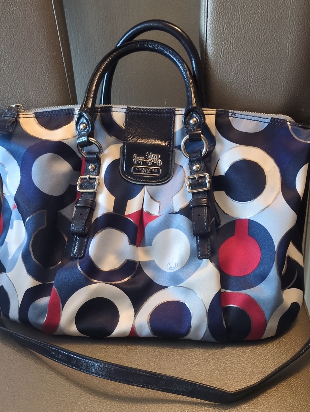 Coach Navy, Red & White Madison Print Satchel